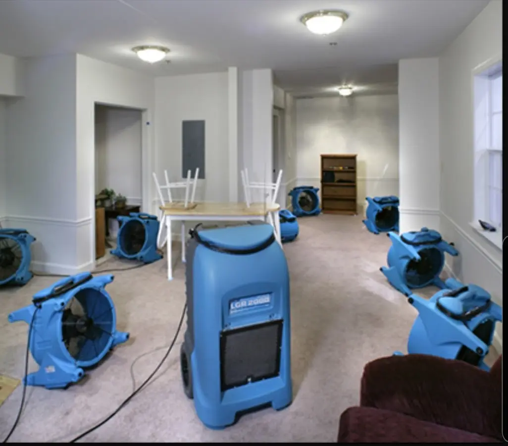 Air movers and dehumidifier setup for Water Extraction & Removal in Bell Gardens